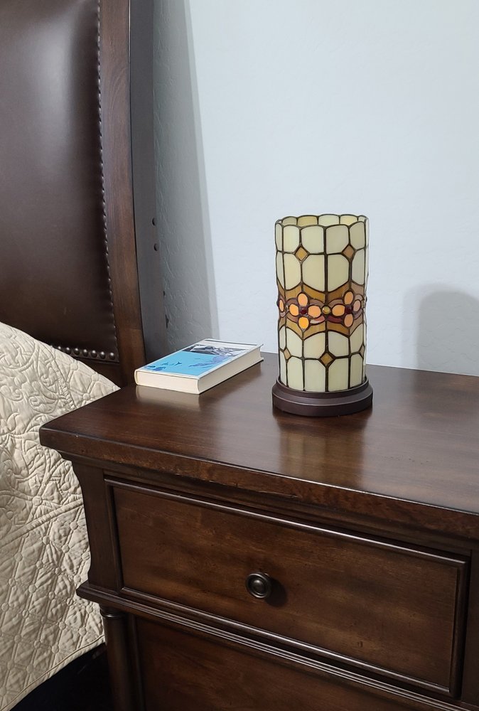 11" Brown and Beige Mosaic Tile Stained Glass Accent Lamp HomeRoots