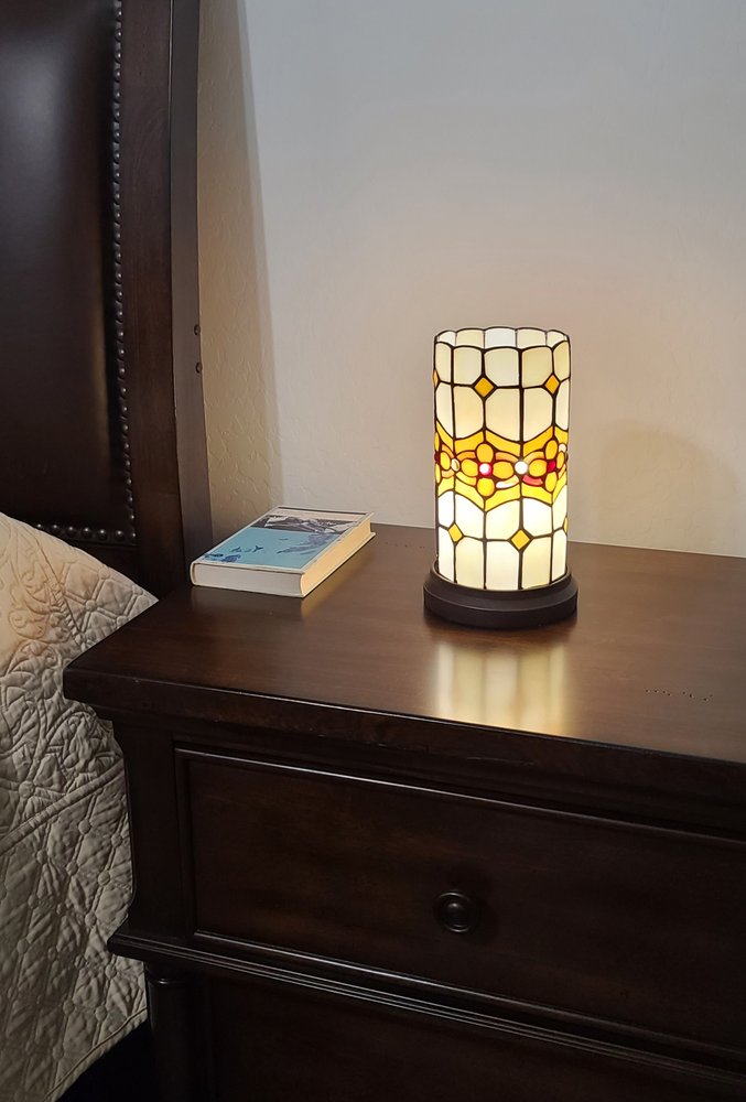 11" Brown and Beige Mosaic Tile Stained Glass Accent Lamp HomeRoots