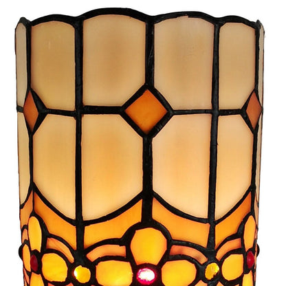 11" Brown and Beige Mosaic Tile Stained Glass Accent Lamp HomeRoots