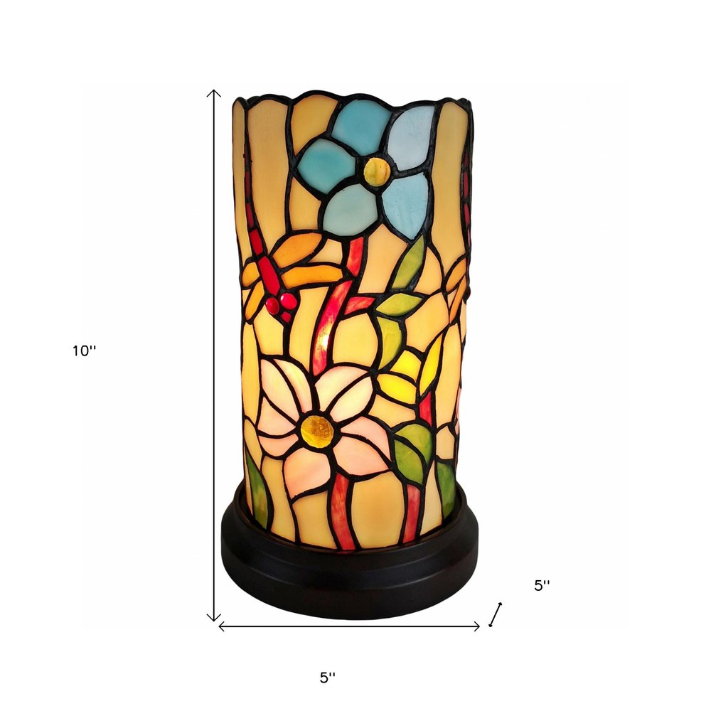 10" Red and Beige Dragonfly Stained Glass Accent Lamp — view 6