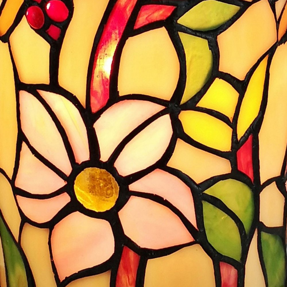 10" Red and Beige Dragonfly Stained Glass Accent Lamp — view 4