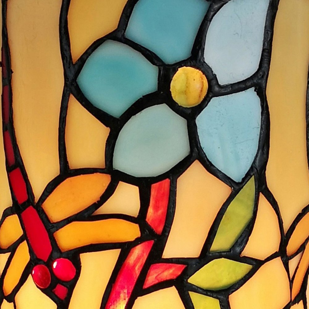 10" Red and Beige Dragonfly Stained Glass Accent Lamp — view 5