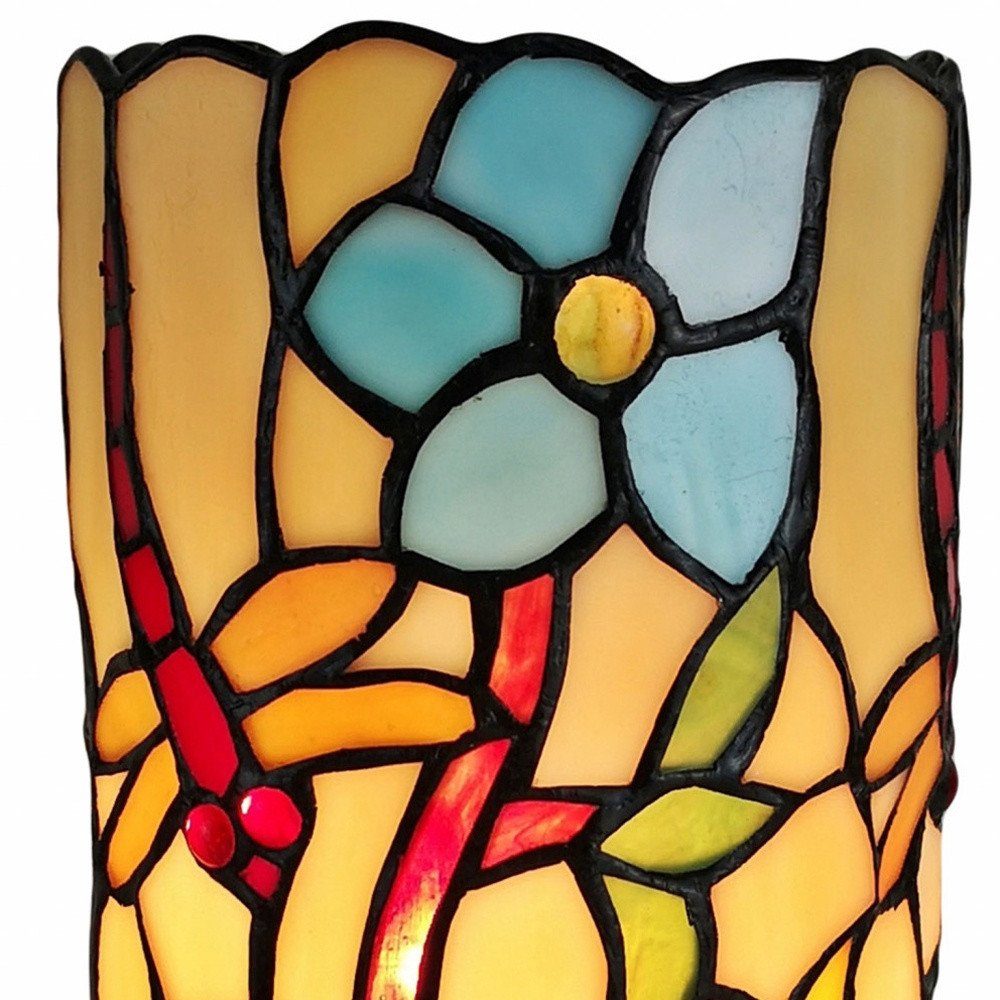10" Red and Beige Dragonfly Stained Glass Accent Lamp — view 8