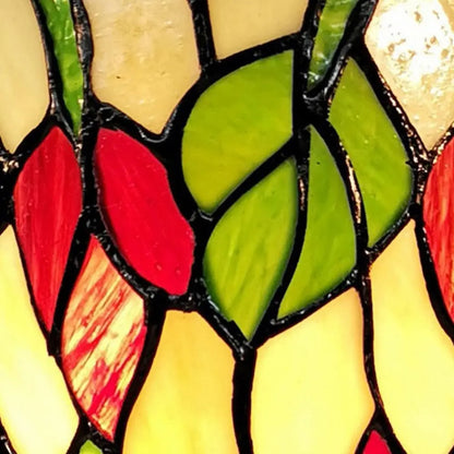 14" Red Green and Black Floral Stained Glass Accent Lamp HomeRoots