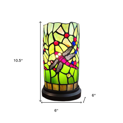 11" Green and Pink Dragonfly Stained Glass Accent Lamp HomeRoots
