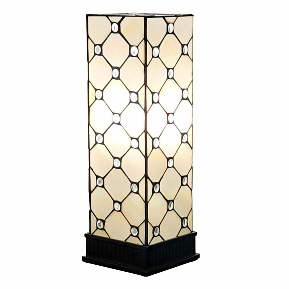 18" Tiffany Style Jeweled Dark Brown Base Table Lamp HomeRoots