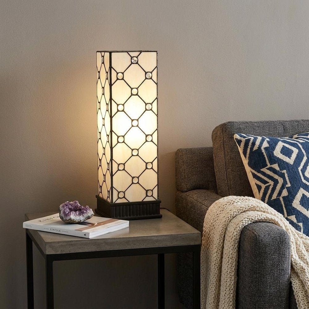 18" Tiffany Style Jeweled Dark Brown Base Table Lamp HomeRoots