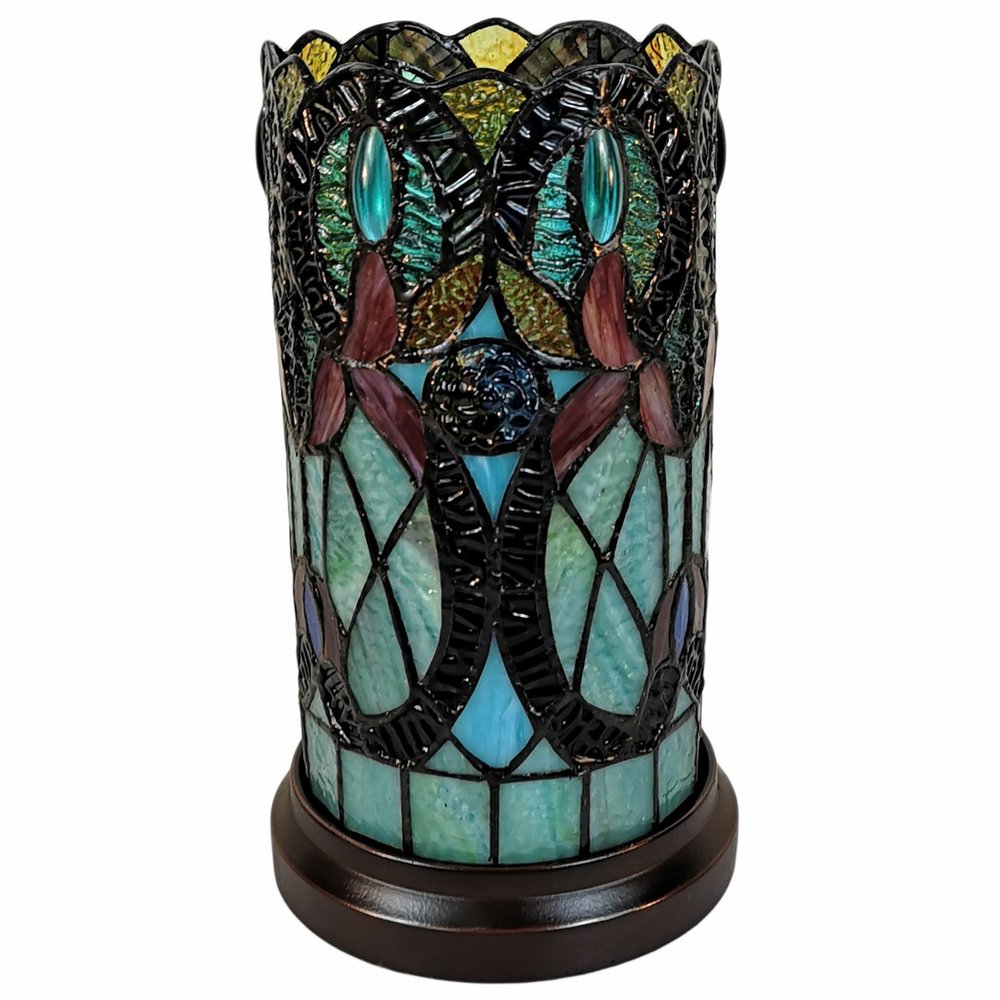 11" Beige and Orange Mosaic Tile Stained Glass Accent Lamp HomeRoots