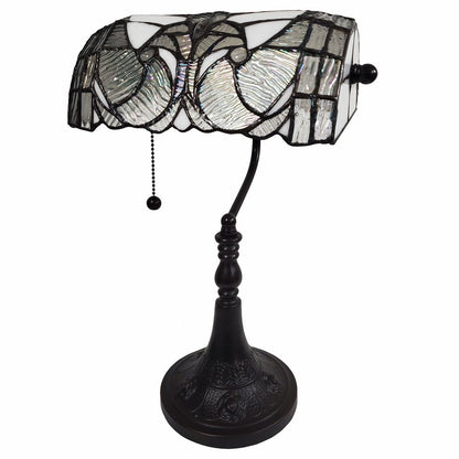 16" Dark Brown Table Lamp With White and Silver Shade HomeRoots
