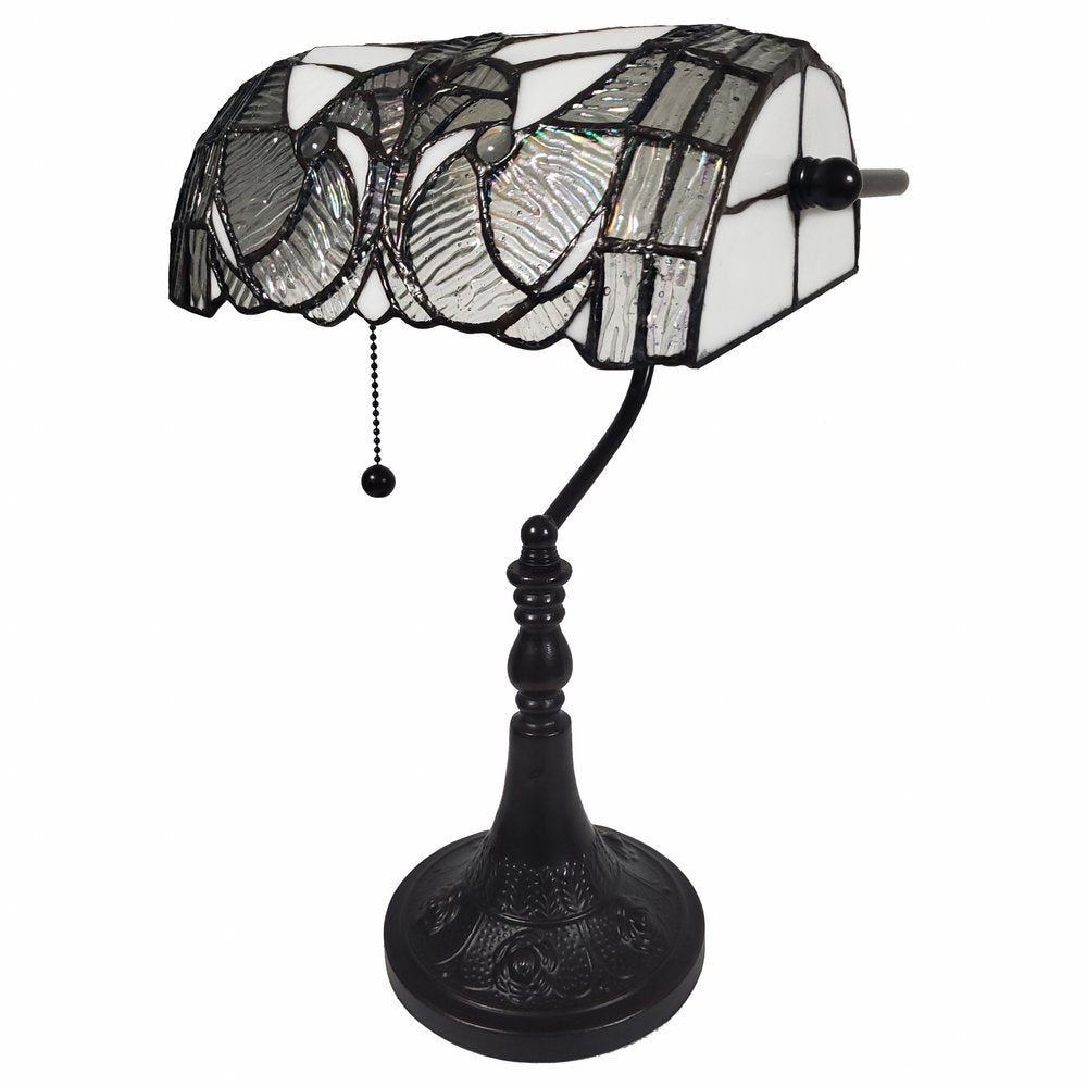 16" Dark Brown Table Lamp With White and Silver Shade HomeRoots