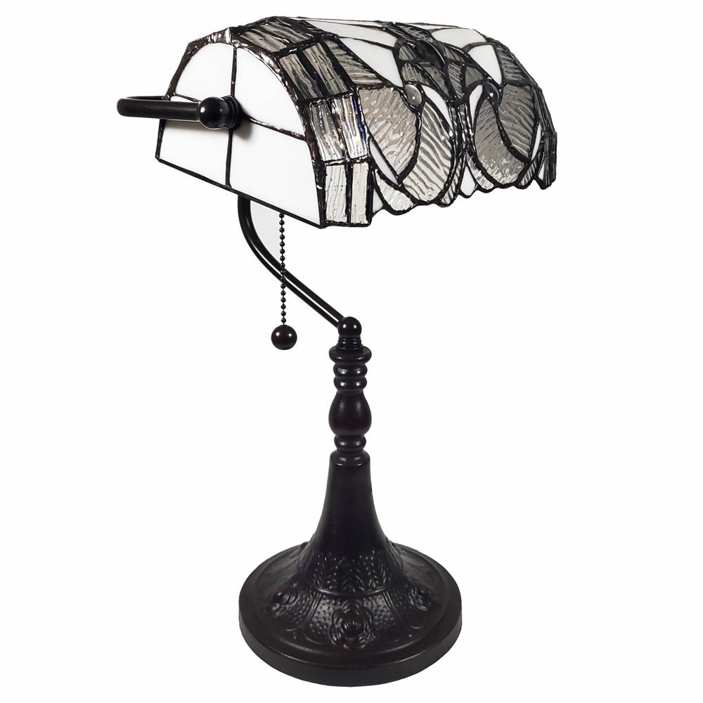 16" Dark Brown Table Lamp With White and Silver Shade HomeRoots