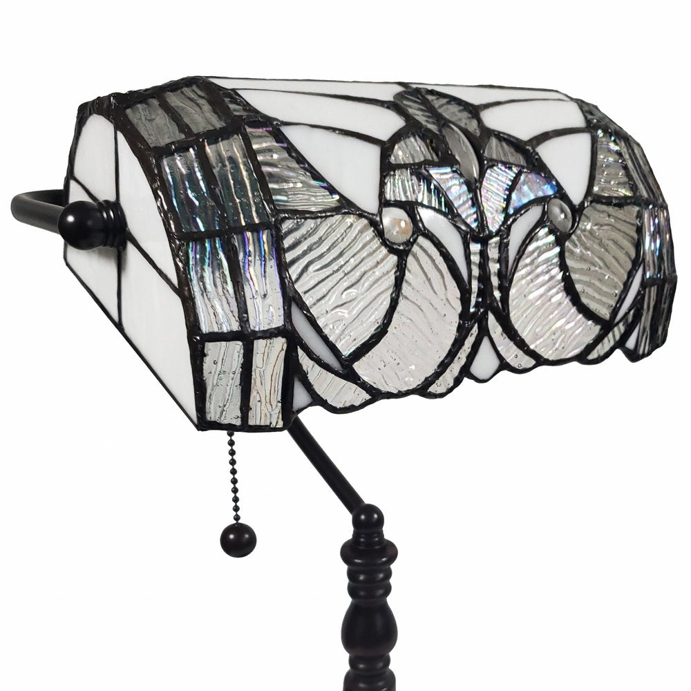 16" Dark Brown Table Lamp With White and Silver Shade HomeRoots