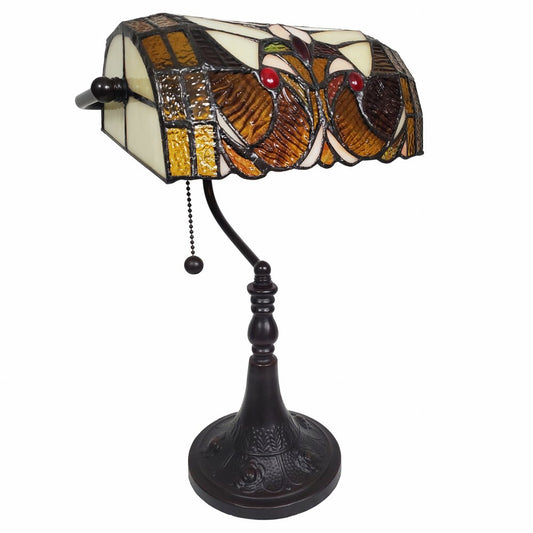 19" Dark Brown Candlestick Table Lamp With Beige Dome Shade HomeRoots