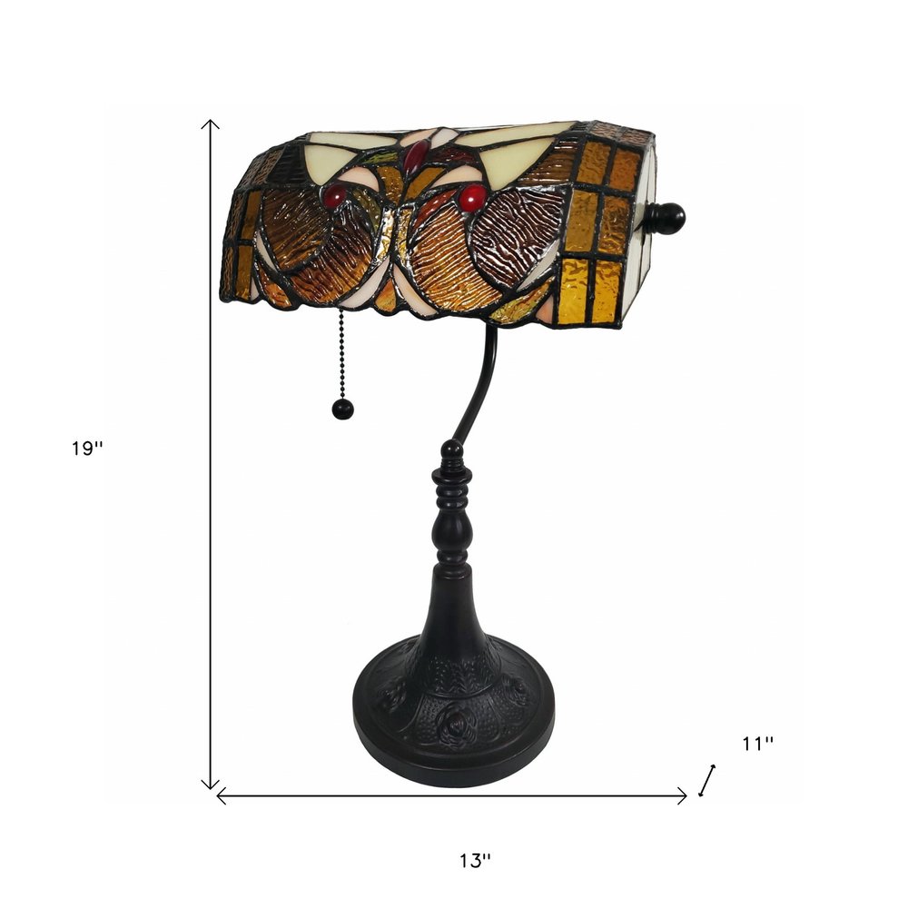 19" Dark Brown Candlestick Table Lamp With Beige Dome Shade HomeRoots