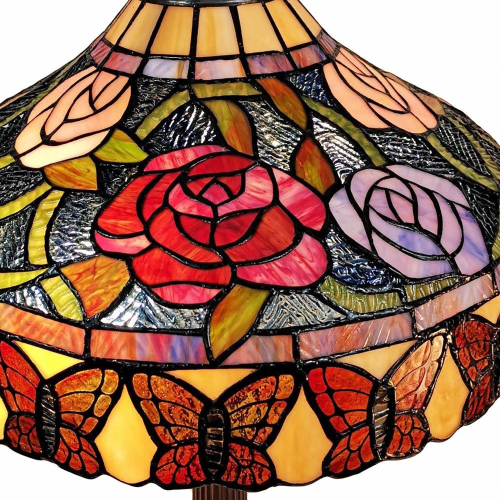 23" Dark Brown Metal Two Light Candlestick Table Lamp With Red and Black Shade — view 11