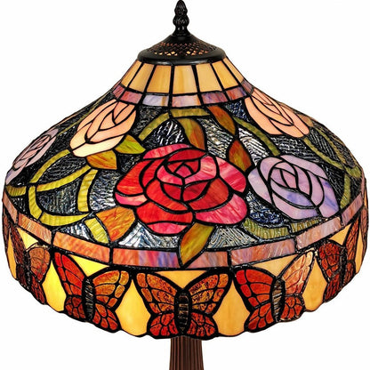 23" Dark Brown Metal Two Light Candlestick Table Lamp With Red and Black Shade HomeRoots