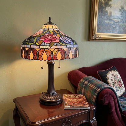 23" Dark Brown Metal Two Light Candlestick Table Lamp With Red and Black Shade HomeRoots