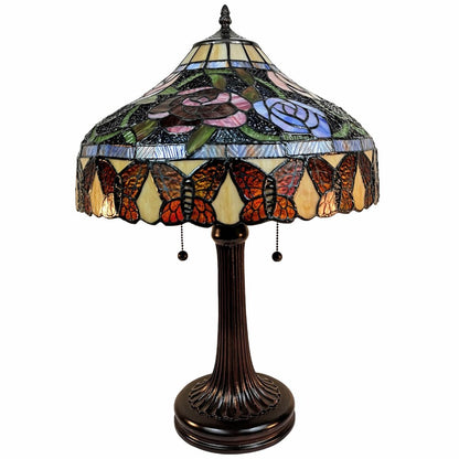 23" Dark Brown Metal Two Light Candlestick Table Lamp With Red and Black Shade HomeRoots