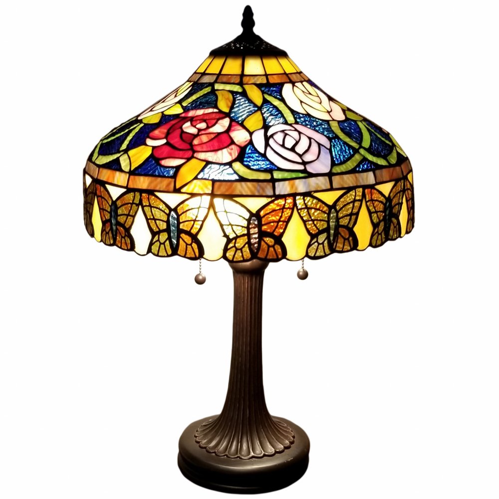23" Dark Brown Metal Two Light Candlestick Table Lamp With Red and Black Shade — view 5