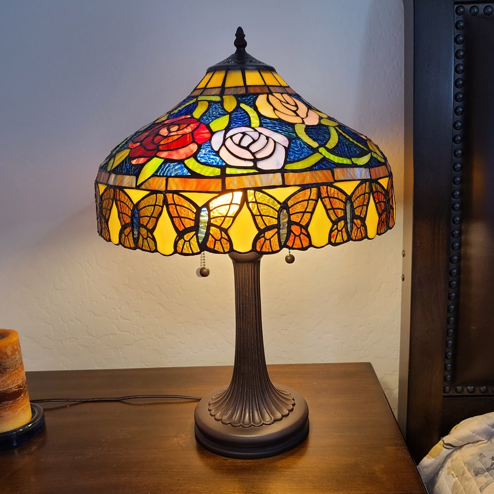 23" Dark Brown Metal Two Light Candlestick Table Lamp With Red and Black Shade HomeRoots