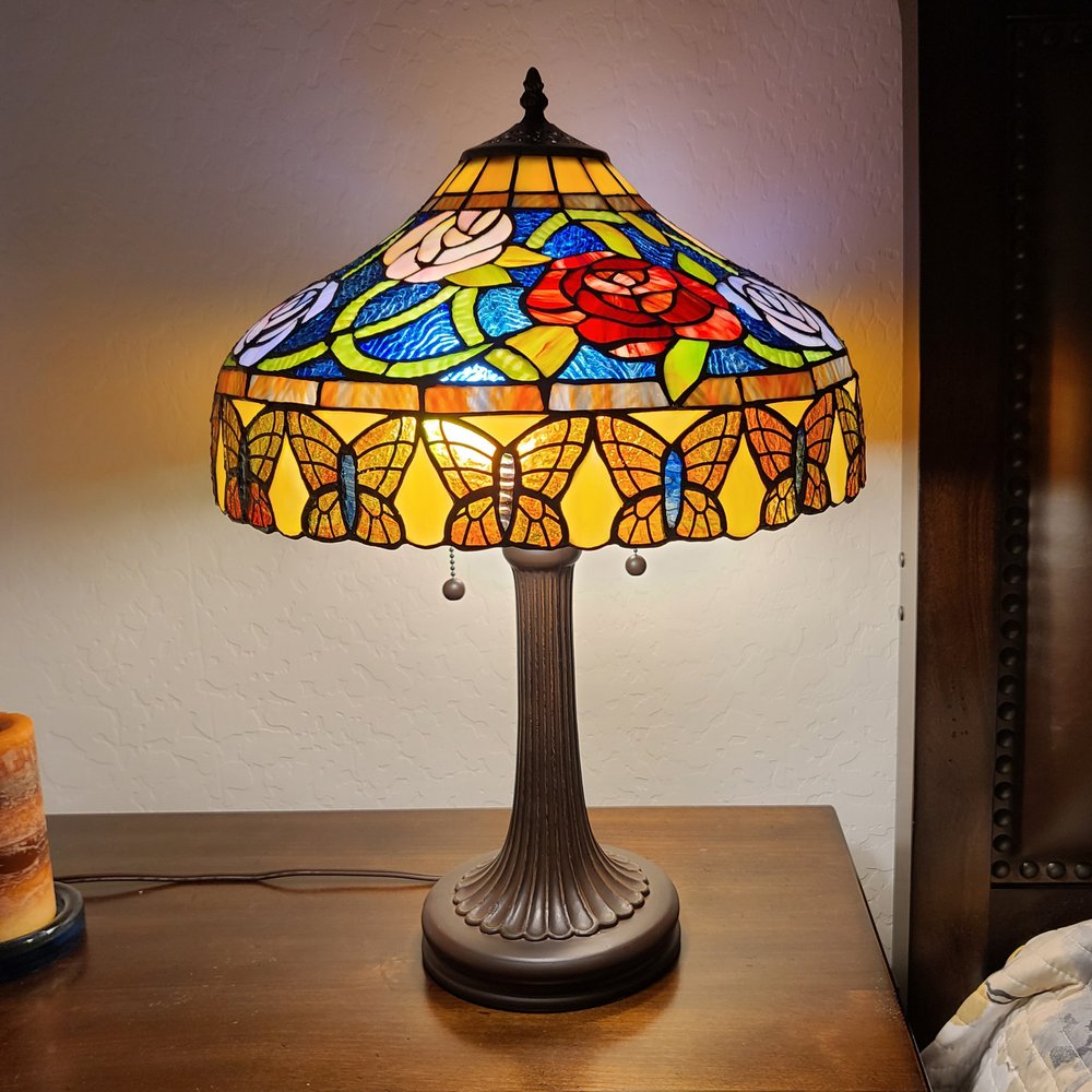 23" Dark Brown Metal Two Light Candlestick Table Lamp With Red and Black Shade HomeRoots