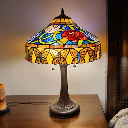 23" Dark Brown Metal Two Light Candlestick Table Lamp With Red and Black Shade HomeRoots