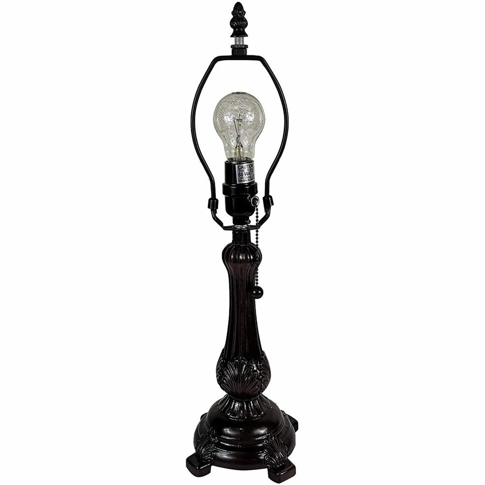 19" Dark Brown Metal Candlestick Table Lamp With Red and Black Dome Shade — view 3