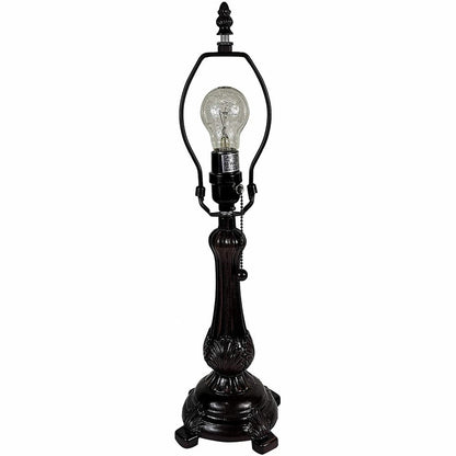 19" Dark Brown Metal Candlestick Table Lamp With Red and Black Dome Shade HomeRoots