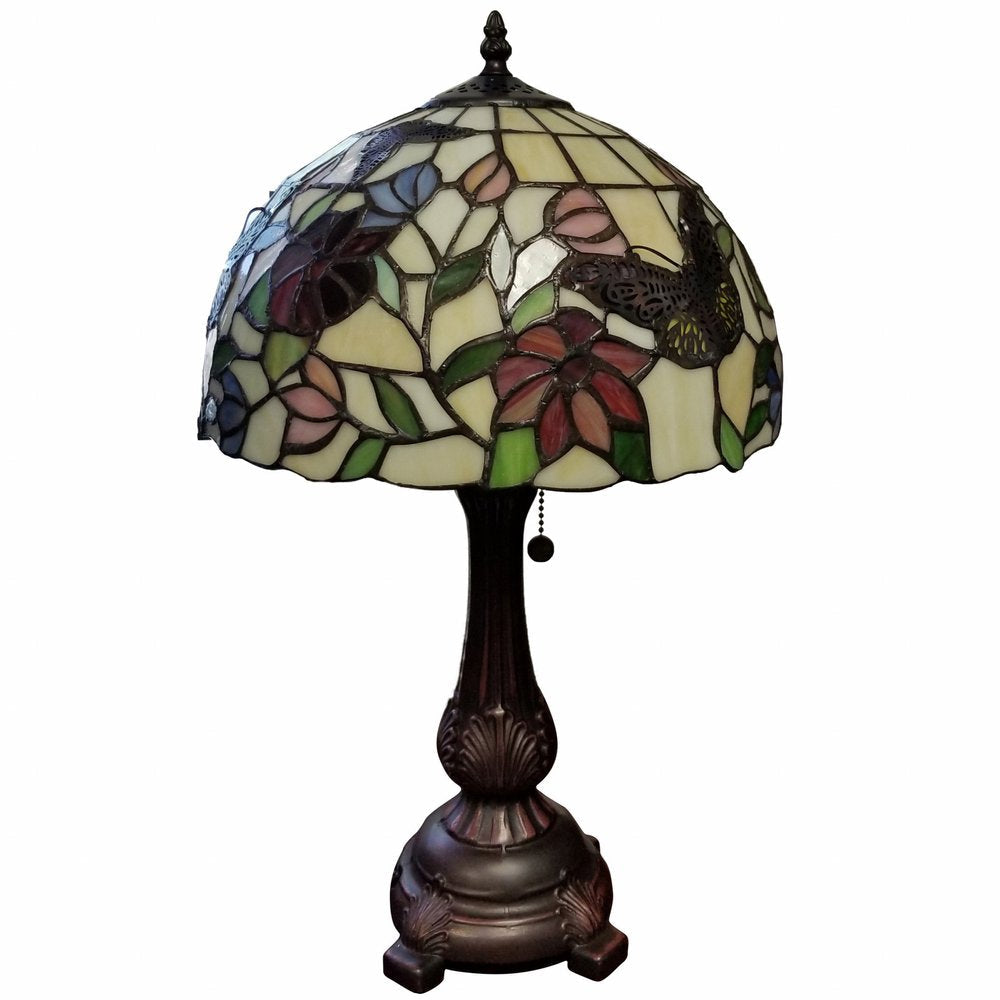 19" Dark Brown Metal Candlestick Table Lamp With Red and Black Dome Shade — view 4