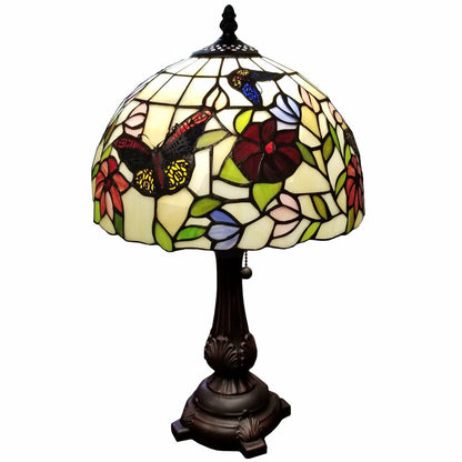 19" Dark Brown Metal Candlestick Table Lamp With Red and Black Dome Shade HomeRoots