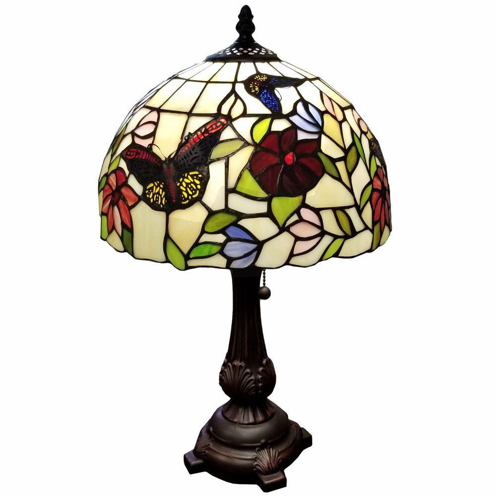 19" Dark Brown Metal Candlestick Table Lamp With Red and Black Dome Shade — view 5