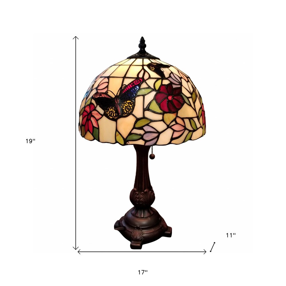 19" Dark Brown Metal Candlestick Table Lamp With Red and Black Dome Shade HomeRoots