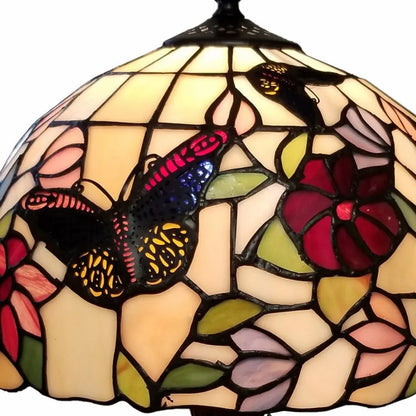 19" Dark Brown Metal Candlestick Table Lamp With Red and Black Dome Shade HomeRoots