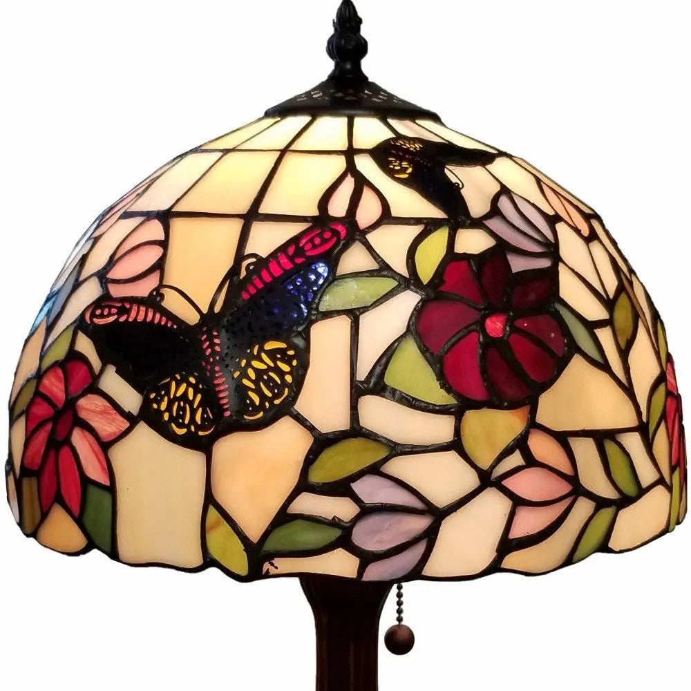 19" Dark Brown Metal Candlestick Table Lamp With Red and Black Dome Shade HomeRoots