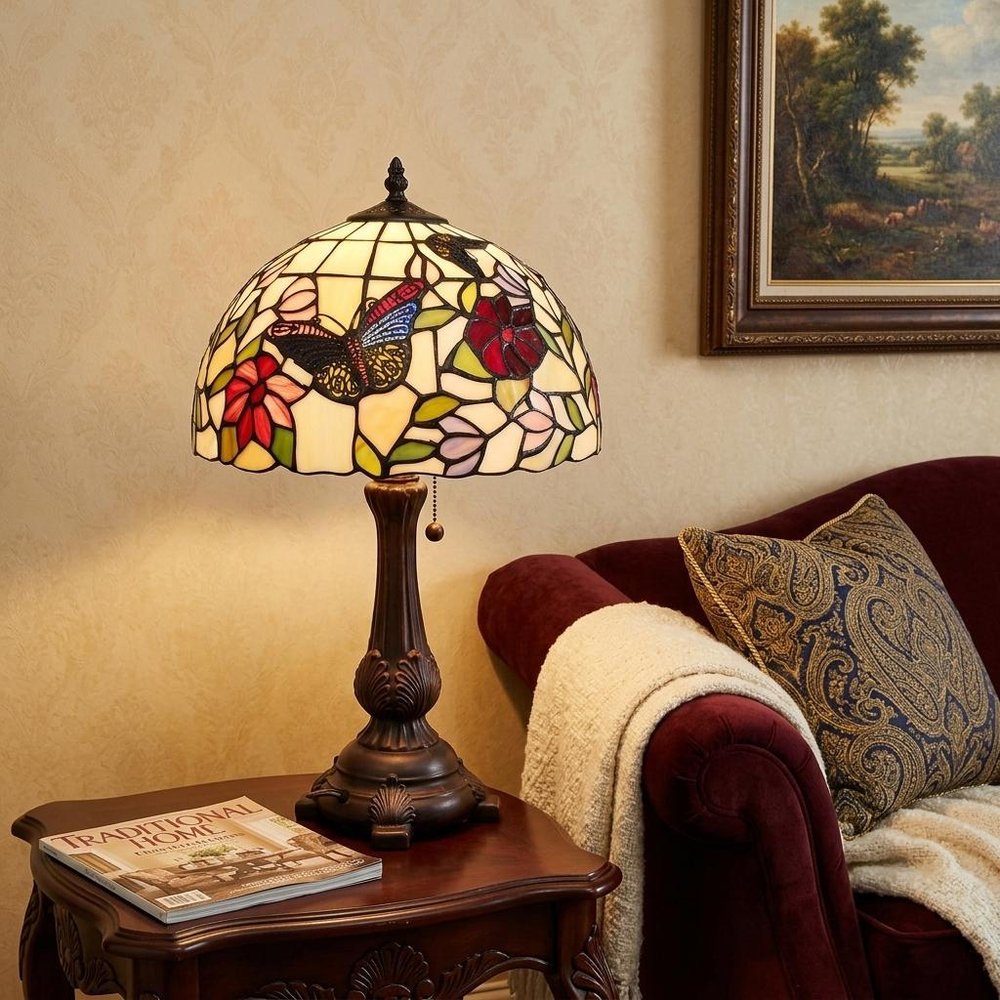 19" Dark Brown Metal Candlestick Table Lamp With Red and Black Dome Shade HomeRoots