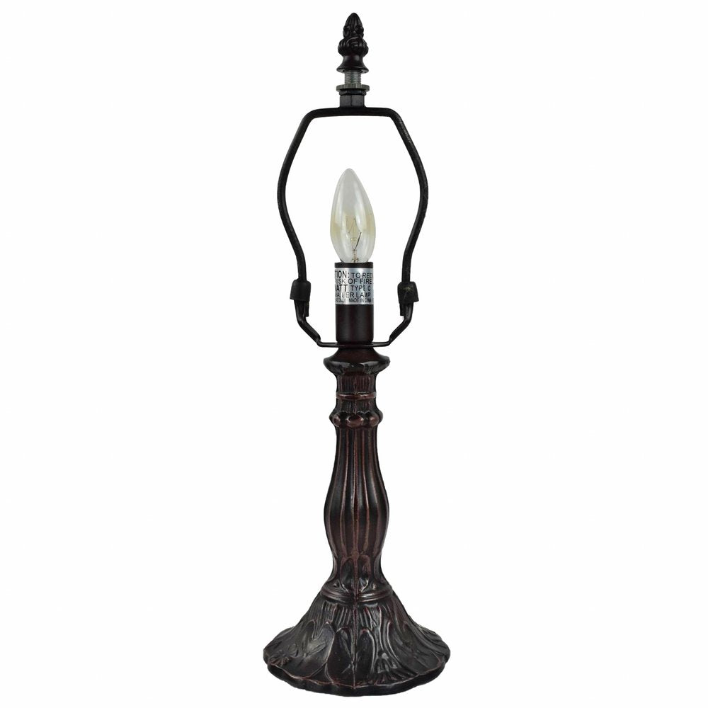 15" Dark Brown Metal Candlestick Table Lamp With Red and Black Novelty Shade HomeRoots