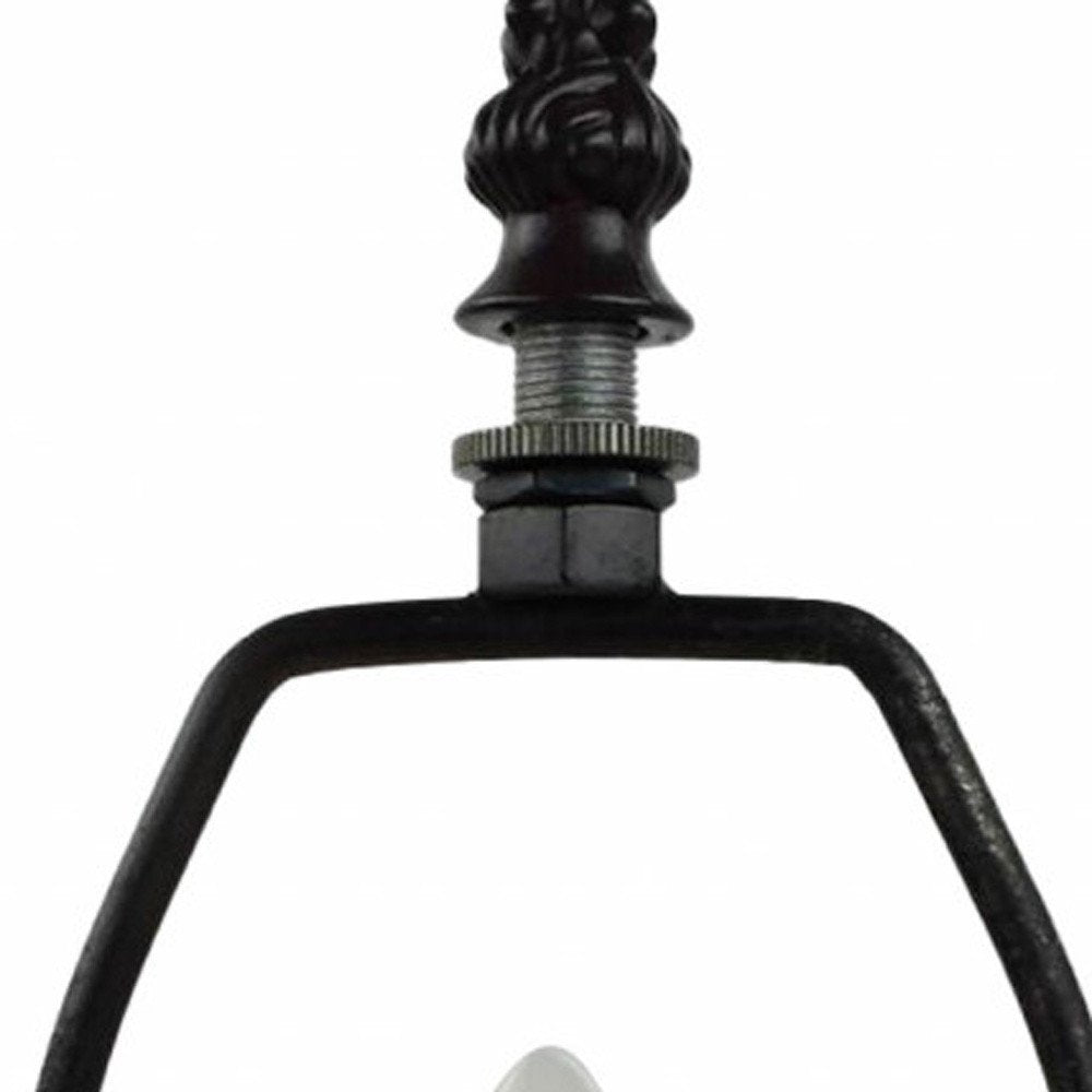 15" Dark Brown Metal Candlestick Table Lamp With Red and Black Novelty Shade HomeRoots