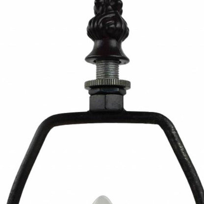 15" Dark Brown Metal Candlestick Table Lamp With Red and Black Novelty Shade HomeRoots