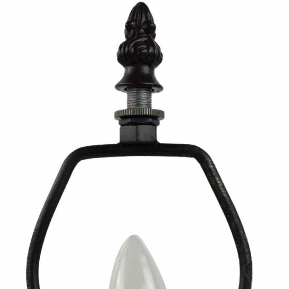 15" Dark Brown Metal Candlestick Table Lamp With Red and Black Novelty Shade HomeRoots