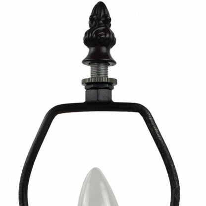 15" Dark Brown Metal Candlestick Table Lamp With Red and Black Novelty Shade HomeRoots