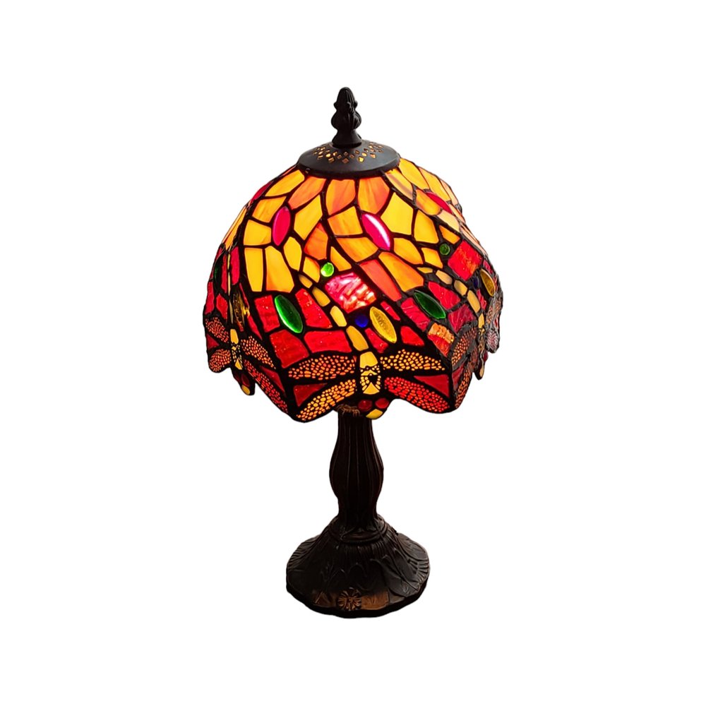 15" Dark Brown Metal Candlestick Table Lamp With Red and Black Novelty Shade HomeRoots