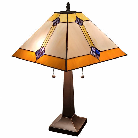 21" Dark Brown Metal Two Light Candlestick Table Lamp With Beige Shade HomeRoots