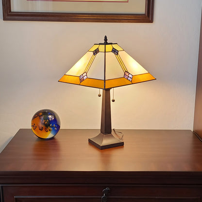 21" Dark Brown Metal Two Light Candlestick Table Lamp With Beige Shade