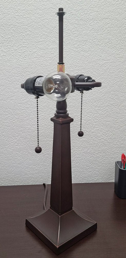 21" Dark Brown Metal Two Light Candlestick Table Lamp With Beige Shade HomeRoots