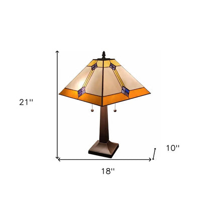 21" Dark Brown Metal Two Light Candlestick Table Lamp With Beige Shade HomeRoots