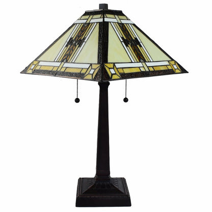 22" Dark Brown Metal Two Light Candlestick Table Lamp With Beige Shade HomeRoots