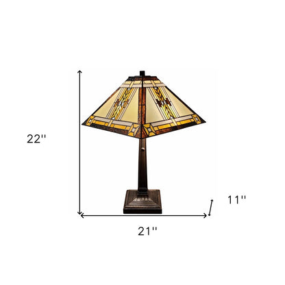 22" Dark Brown Metal Two Light Candlestick Table Lamp With Beige Shade HomeRoots