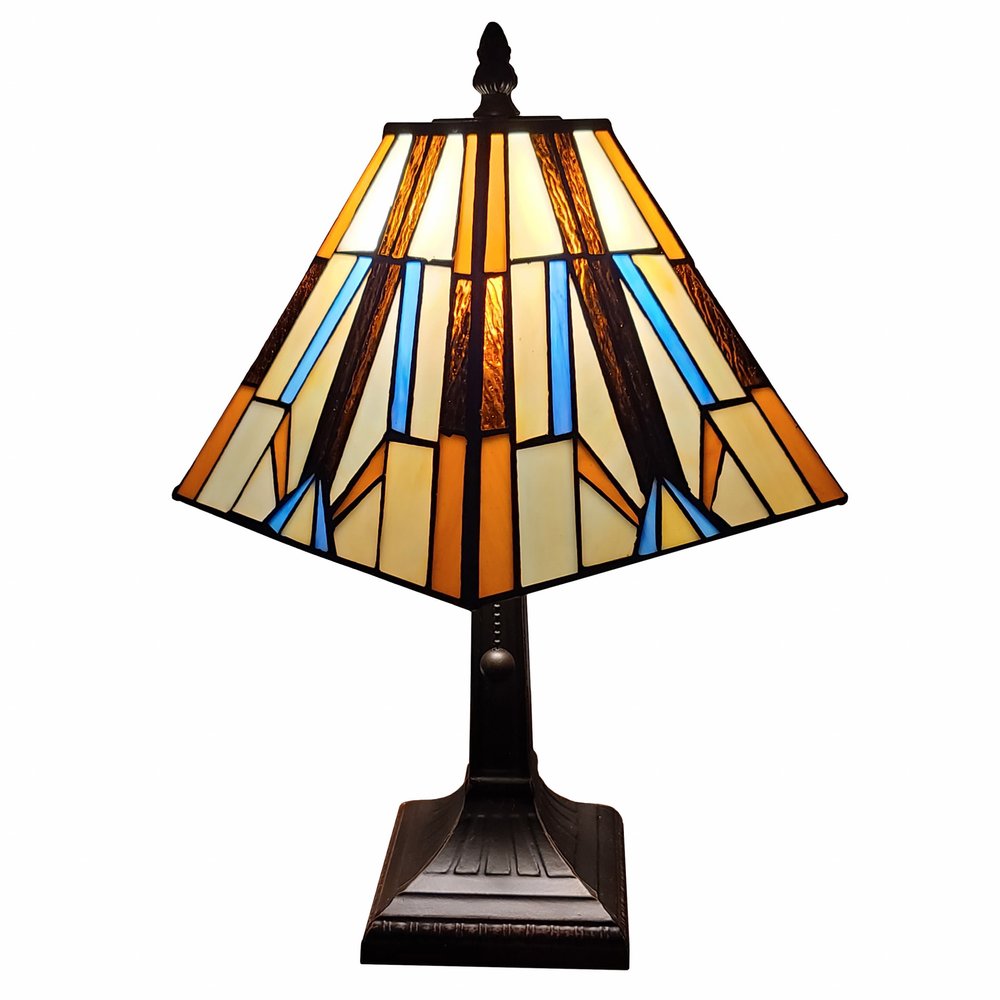 15" Dark Brown Metal Candlestick Table Lamp With Orange and Ivory Empire Shade — view 1