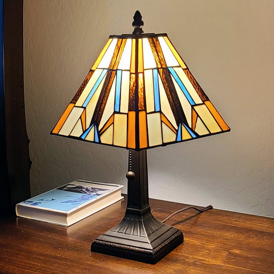15" Dark Brown Metal Candlestick Table Lamp With Orange and Ivory Empire Shade HomeRoots