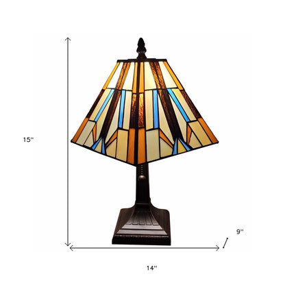 15" Dark Brown Metal Candlestick Table Lamp With Orange and Ivory Empire Shade HomeRoots